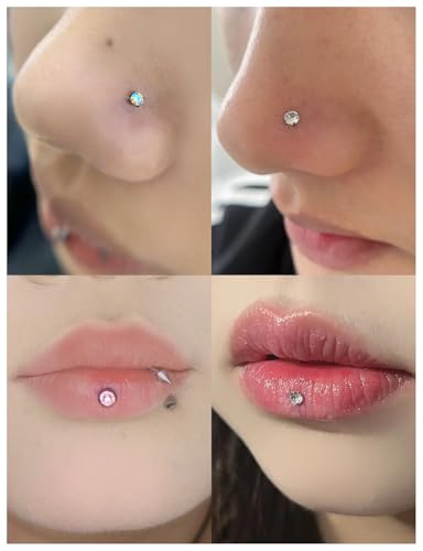 20G 18G 16G Threadless Lip Labret Nose Rings Studs Flat Back Earrings 316L Surgical Steel Snake Bites Lip Medusa Monroe Rings Push in Cartilage Tragus Helix Conch Earrings Studs 6mm 8mm 10mm - color: Silver-16G(1.2mm)-6mm Bars-3mm CZ