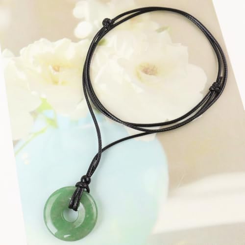 Anjiucc Natural Gemstone Pendant Necklce Lucky Coin Crystal Necklace Donut Pendnat with Adjustable Rope Healing Crystal for Men - color: Green Aventurine