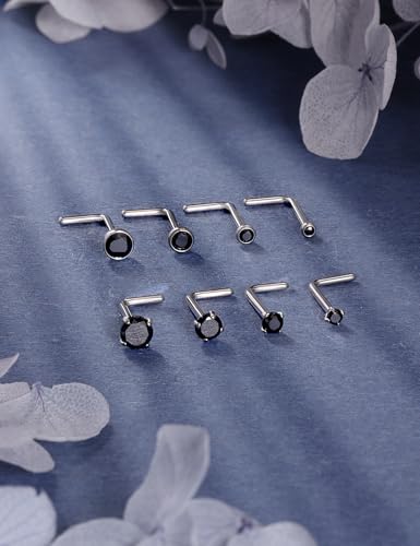 18G 20G 22G Titanium Stainless Surgical Steel Nose Rings Studs for Women L Shaped Nose Studs Screw Nose Ring Piercing Jewelry for Women Men Diamond CZ 1.5mm 2mm 2.5mm 3mm Silver Black Gold - style: 18g/Black CZ/L-shaped/Titanium