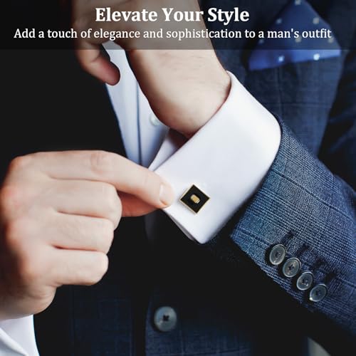 COMNICO 4 Pairs Cufflinks for Men Classic Tone Cuff Links Fashion Men Cufflinks Gold/Sliver Striped Disc Square Rectangle Cuff Links for Business Wedding Party Gift Box - color: square glod silver