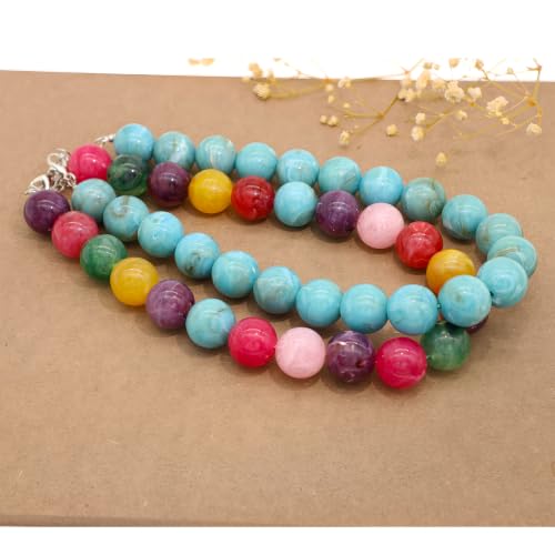 JNF Chunky Beaded Necklaces Women Large Big Ball Bead Choker Necklace Bold Statement Beads jewelry Gift - color: gemstone neckalce colorful