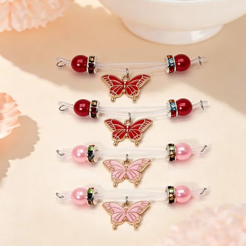 2 Pairs Fake Nipple Rings Nipple Jewelry Non Piercing Butterfly Dangle Nipple Barbells Adjustable Nooses Faux Nipple Piercing Body Jewelry for Men Women - style: Butterfly 1