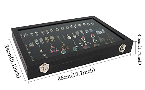 Wudygirl Earring Organizer Leather Jewelry Tray with Lid 13.7"x9.4" Black | 32 Pairs Jewelry Organizer with Velvet Liner, Ideal for Jewelry Storage, Dresser Drawer or Gift, Dustproof Design - style: Earrings Tray