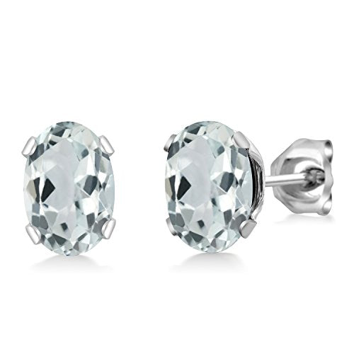 Gem Stone King Oval Gemstone Birthstone Stud Earrings for Women Men | Oval Cut 7X5MM | Fine Jewelry Gifts for Mom Dad Wife Him Her - style: Aquamarine, March