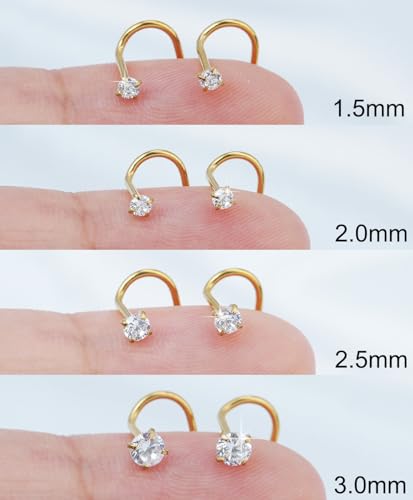 8Pcs Nose Rings Studs Set for Women Men: Hypoallergenic G23 Titanium/316L Surgical Stainless Steel Nose Studs, Nickel-free Lead-free L Shaped Corkscrew Nose Piercing Jewelry CZ 1.5mm 2mm 2.5mm 3mm - style: 8pcs 20G Gold - Stainless Steel