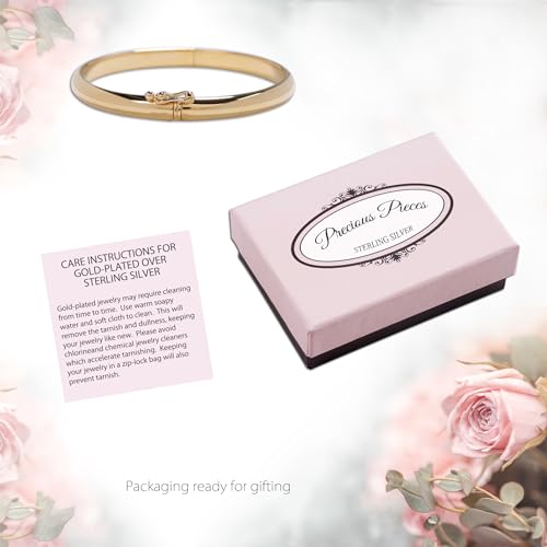 Precious Pieces Personalized 14K Gold-Plated Baby Bangle Bracelet Gift for Infant, Toddler, Kids, Teens or Women Bracelet, Custom Jewelry with Engraved Name - style: Classic (Adult SM 7")