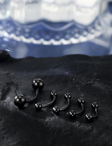 20G 16G 14G 12G Eyebrow Ring Piercing Jewelry Surgical Steel Vertical Labret Lip Ring Rook Daith Earrings Navel Small Tiny Belly Button Ring Piercing Jewelry for Women Men Silver Black Gold - color: Black, size: 16G