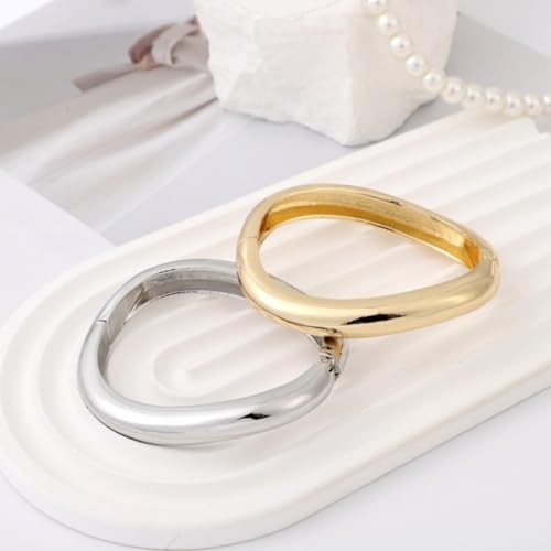 Gold/Silver Cuff Bangle Bracelets For Women Chunky Waterdrop Twisted Hinged Bangle Bracelets Minimalist Arm Cuff Bracelet Jewelry Gifts - color: 13Gold+Silver