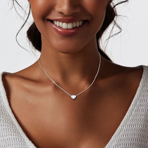Airmb Cute Heart Necklace for Women Gold/Silver Plated Heart Pendant Choker Necklaces Tendy Love Heart Chain Necklace Dainty Gold/Silver Necklace Jewelry Gifts for Women - color: Tinty Puff Heart-Silver