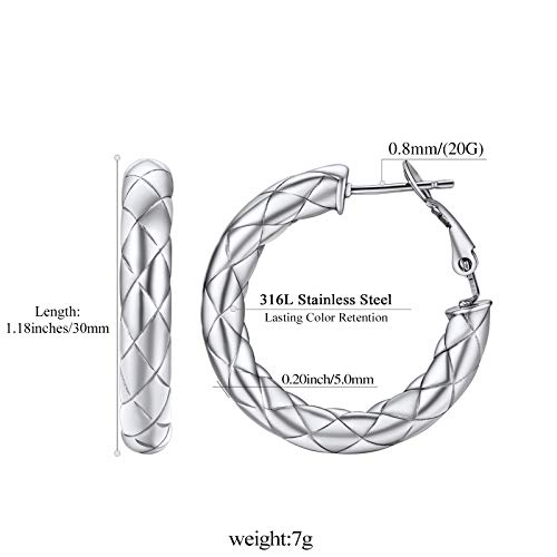 FindChic Chunky Hoop Earrings for Women, Silver/Black/14K Gold Plated Crossover Patterned Hollow Tube Rounded Loop Earrings, 30mm/40mm/60mm/80mm Hoops with Custom Name Options and Gift Box - color: b.Silver, size: 30MM