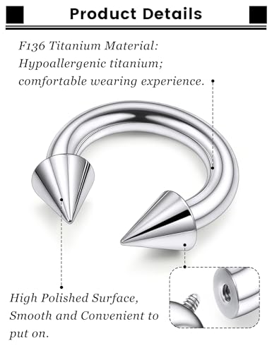F136 Titanium 20/18/16/14/12/8/4/2g Septum Nose Rings Gauge Earrings Lip Rings Prince Albert Jewelry Internally Threaded Horseshoe Hoop Piercings - size: 4g*16mm