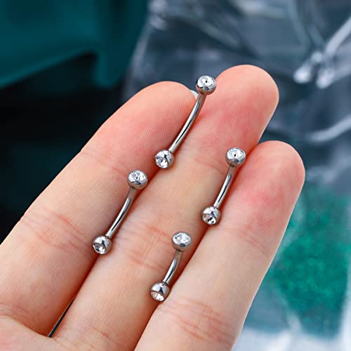 COCHARM G23 Solid Titanium Belly Button Rings 14G CZ Small Short Belly Rings Long Navel Rings 6mm/8mm/10mm/12mm/14mm/16mm Curved Barbell - color: 6mm
