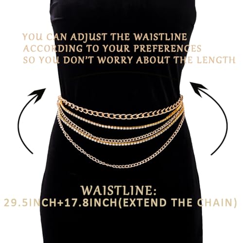 Rhinestone Sparkly Waist Chain Gold Layered Waist Chains Crystal Belly Chain Tassels Body Jewelry for Women
