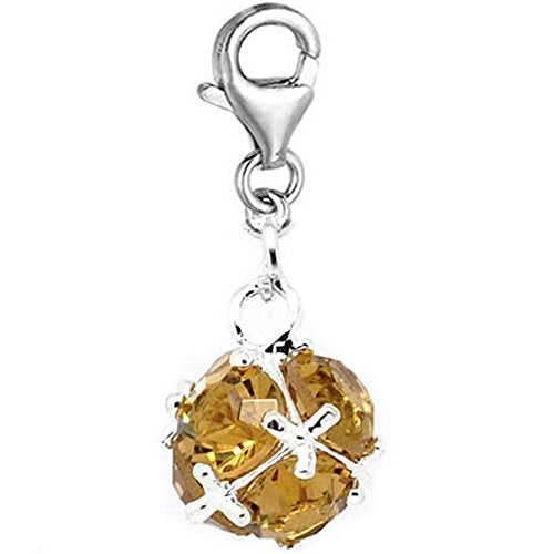 Sexy Sparkles Clip on Topaz Birthstone Dangle Charm Pendant for European Clip on Charm Jewelry with Lobster Clasp
