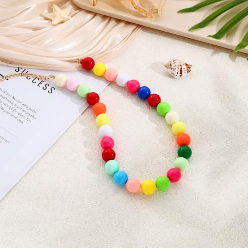 Chunky Beaded Necklace for Women 16mm Round Bead Resin Modern Statement Necklace Jewelry Accessories - color: colorful 01