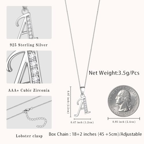 Aurora Tears Letter Necklace Initial 925 Sterling Silver Alphabet Pendant Crystal Name Gift Women Cubic Zirconia Jewelry - color: A