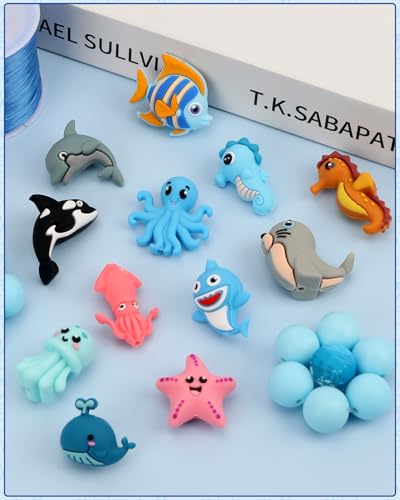 12PCS 3D Sea Creatures Silicone Focal Beads for Pens - color: 3D Sea Creatures