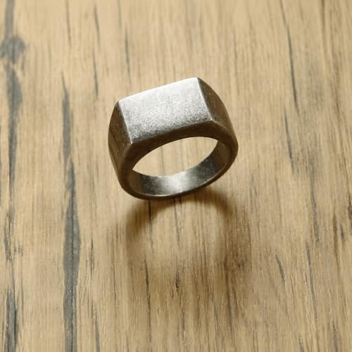 MYNENEY Stainless Steel Square Shape Signet for Men Statement Ring - color: 10x16mm Retro