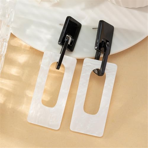 Boho Lightweight Retro Simple Acrylic Splicing Rectangle Earrings for Women Creative Exaggerated Statement Dangle Drop Earrings Jewelry - color: Black White