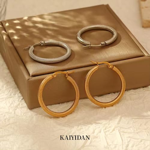 2 Pairs Gold/Silver Hoop Earrings For Women Set Trendy,14K Plated Gold Chunky Huggie Hoop Earings Pack,Oval Twisted Statement Silver Hoops,Fashion Jewelry Gift - color: 4) dapple hoop