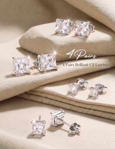 MILACOLATO S925 Sterling Silver Stud Earrings for Women Men Hypoallergenic 18K Gold Plated Cubic Zirconia Earrings Studs Brilliant Simulated Diamond Halo Earring for Sensitive Ears - style: 18K White Gold Plated - Square CZ