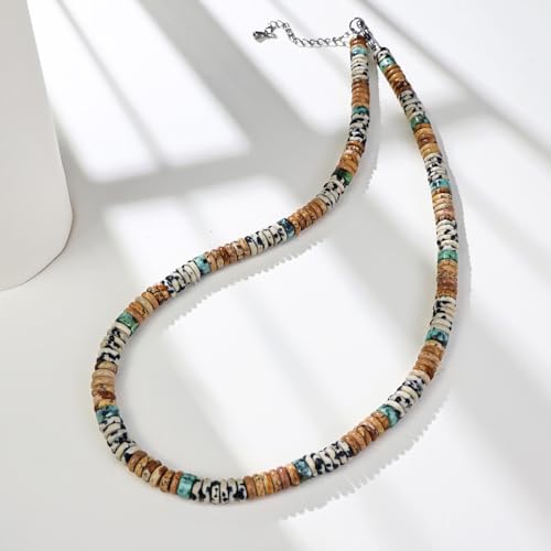 Beaded Necklaces for Women 3Pcs Colorful Boho Gemstone Bead Choker Summer Natural Stone Surfer Beach Bead Necklace Bracelets Earring Set Handmade Jewelry for Women Gift Jewelry Sets - color: 01-brown