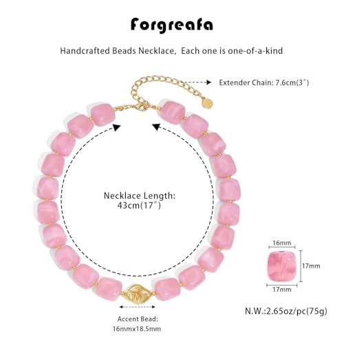Beaded Necklaces for Women Boho Chunky Necklace Statement Big Resin Bead Choker Fashion Summer Beach Jewelry - color: Pink