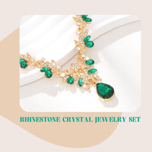 Sixexey Bridal Wedding Jewelry Set Crystal Neck Jewelry Rhinestone Wedding Prom Jewelry Accessories for Women - color: Green Crystal