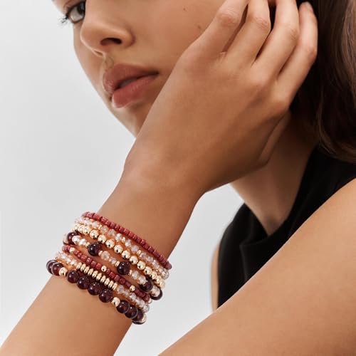Boho Beaded Stretch Bracelets For Women Stackable Crystal Gold Plated Beaded Bracelets Set Trendy Handmade Friendship Braeclet Jewelry Gifts - color: A-Brown Set
