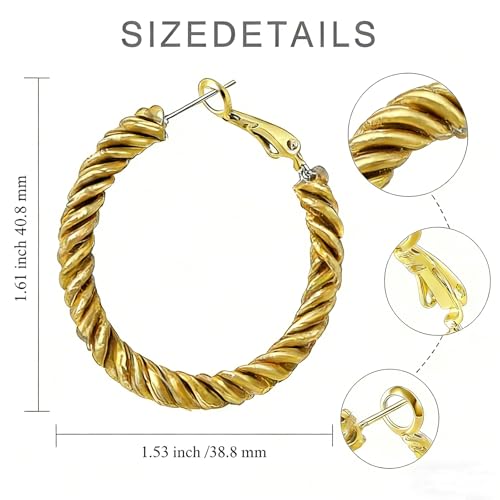 14K Gold Braided Texture Hoop Earring, 32/40mm Twist Rope Design Round Hoop Earrings for Women Gold Jewelry Gifts for women - style: Twisted Earrings-40mm