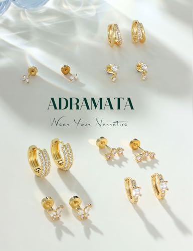 ADRAMATA Hypoallergenic Gold Earrings Stack for Women - 7Pairs Surgical Steel Small Chunky Huggie Hoops & Flat Back Stud Earrings Set Silver Cartilage Jewelry Trendy Christmas Gifts - style: Shiny - Gold