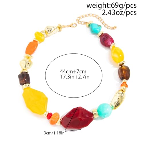 Chunky Acrylic Beaded Necklace for Women Colorful Acrylic Resin Beaded Choker Big Round Beads Statement Necklace Fashion Jewelry - color: Red