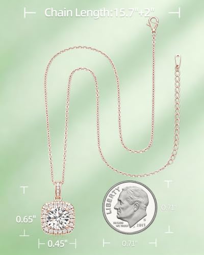 Moissanite Cushion Cut Pendant Necklace for Women - color: Rose Gold, size: 2ct, style: Cushion Cut