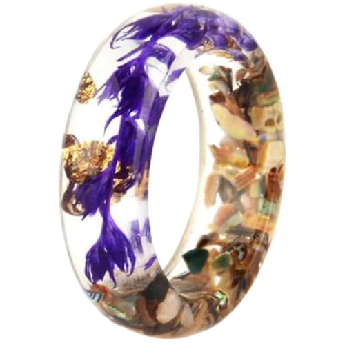 Jude Jewelers Transparent Acrylic Resin Dry Flower Candy Color Wedding Band Party Ring - color: Purple