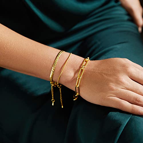 FRUMOS Dainty Layering Bracelets for Women 18 k Gold Plated Fashion Adjustable Chunky Cuban Paperclip Link Chain Bracelets Jewelry for Women Gift - color: Square snake bracelet