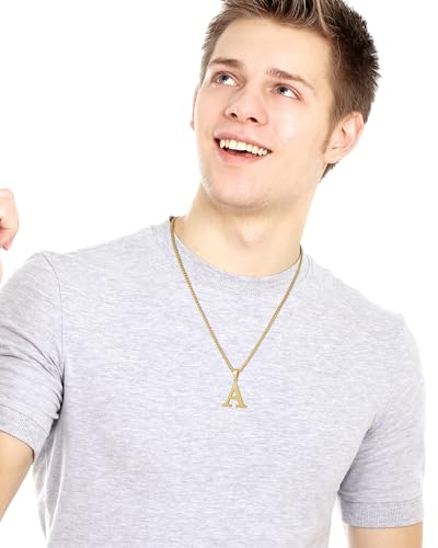 Suweibuke Initial Necklace for Men Women Boys Girls, 18K Gold Plated 26 Letters Pendant Necklace, Personalized Jewelry Gifts - color: Gold-A