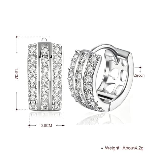 14K Rose Gold Plated Three Row Cubic Zirconia Small Huggie Hoop Earrings Fashion Jewelry for Men Women - color: white2