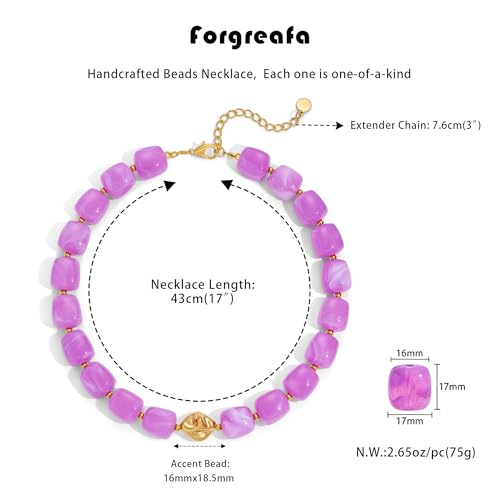 Beaded Necklaces for Women Boho Chunky Necklace Statement Big Resin Bead Choker Fashion Summer Beach Jewelry - color: Light Purple