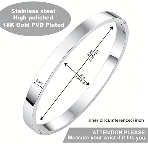 Waterproof Gold Bangle Bracelet sets for Women, 18K Gold PVD Plated Stainless Steel Stackable Bracelets Non Tarnish Oval Design, Minimalist Trendy Premium Jewelry - color: Silver
