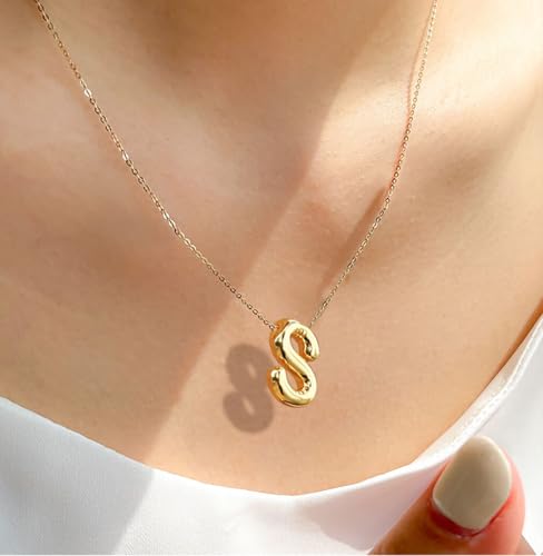 Gold Initial Necklace for Teen Girls Women Letter necklaces Jewelry Gifts | Gifts for Girls Women, Teen Girl Gifts Trendy Stuff, Bubble Letter Pendant Necklace - style: Q