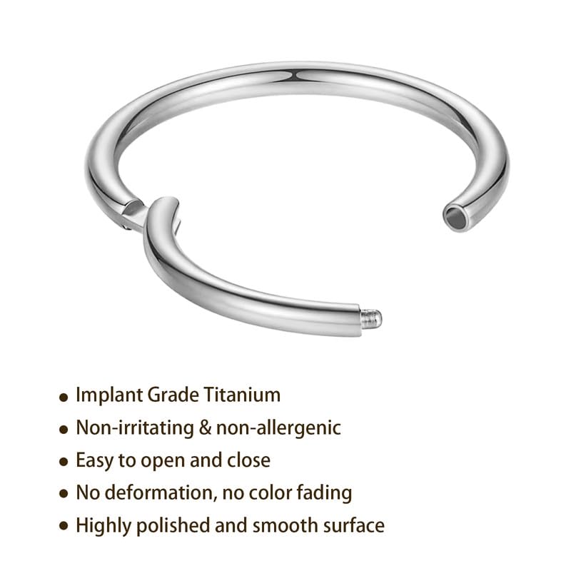 20G 18G 16G Titanium Nose Ring Hoop, Cartilage Hoop Earrings for Women Men Silver Gold Nose Ring Septum Ring Tragus Conch Helix Daith Lip Piercing Jewelry 6mm/7mm/8mm/9mm/10mm - color: Silver-18g, style: 6mm