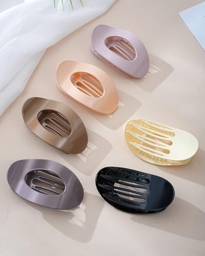 Mesovor 6 Pack Flat Hair Claw Clips, 4.33" Nonslip Round Lay Hair Clips | Strong Hold French Large Flat Hairclips for Lying Down, Yoga, Driving (Neutral Polished) - color: Neutral Polished