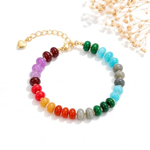 colorful Natural Stone Beaded Bracelets for Women, Boho Handmade Gemstone Bracelet, Stackable Summer Beach Jewelry - color: Colorful Bead 1