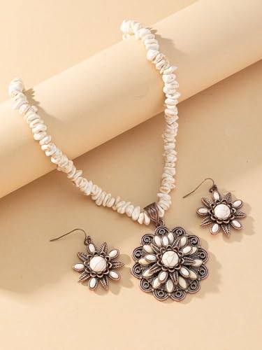 TOPACC Western Jewelry Set for Women Navajo Pearl Necklace Turquoise Cowgirl Accessories for Country Concert Outfit - color: C-White