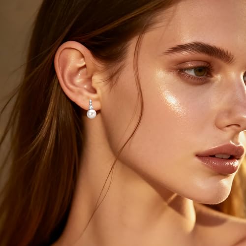 925 Sterling Silver Pearl Drop Earrings for Women, June Birthstone Long Dangle Pearl Jewelry Gifts for Her - color: 7.5-8mm Silver