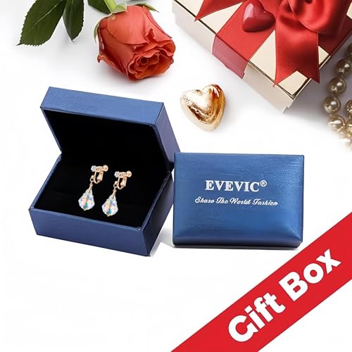 Austrian Crystal Baroque Drop Clip On Dangle Earrings for Women Non Pierced 14K Rose Gold Plated Hypoallergenic Jewelry - color: Aurora Borealis