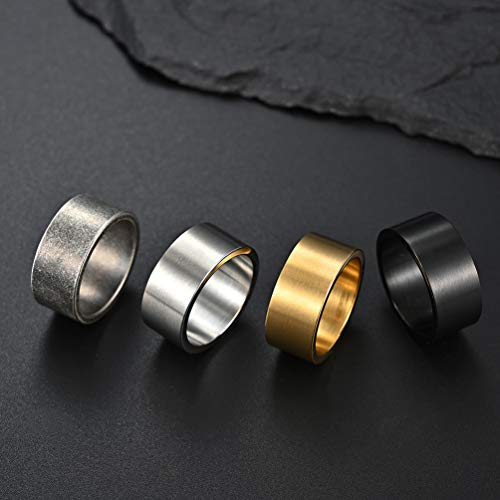 Men's 10mm Wide Ring Silver//Black/Retro Silver Stainless Steel Matte Brushed Classic Simple Plain Matte Engagement Wedding Band Ring for Men size 8-12 - color: retro silver