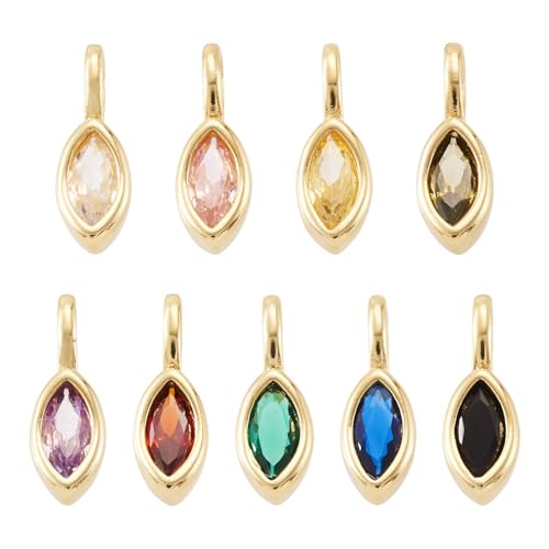 Beadthoven 9Pcs Horse Eye Cubic Zirconia Charms Gold Plated Brass Oval Rhinestone Charms Micro Pave CZ Gem Stones Crystal Pendants Dangle Beads for Jewelry Making Necklace Earrings Bracelets DIY Craft - color: Horse Eye Mix