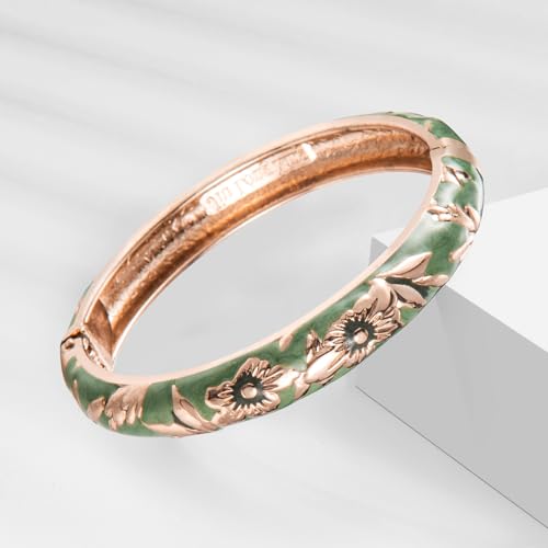 wynameleri Womens Multi-colors Cloisonne Bracelets Flower Enameled Gold Plated Hinged Cuff Bangles Jewelry Gift 3 Packs - color: 3 Pcs Set-Green