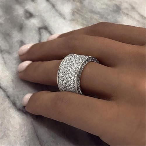 Cutesmile 10mm Wide Eternity Wedding Band 18k Gold/White Gold Plated Full Shiny Cubic Zirconia Crystal Diamond Engagement Wedding Wide Band Ring for Women(Silver 6) - color: Silver, size: 6